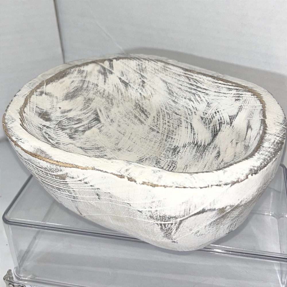 Rustic White Distressed Decorative Dough Bowl Farmhouse Centerpiece